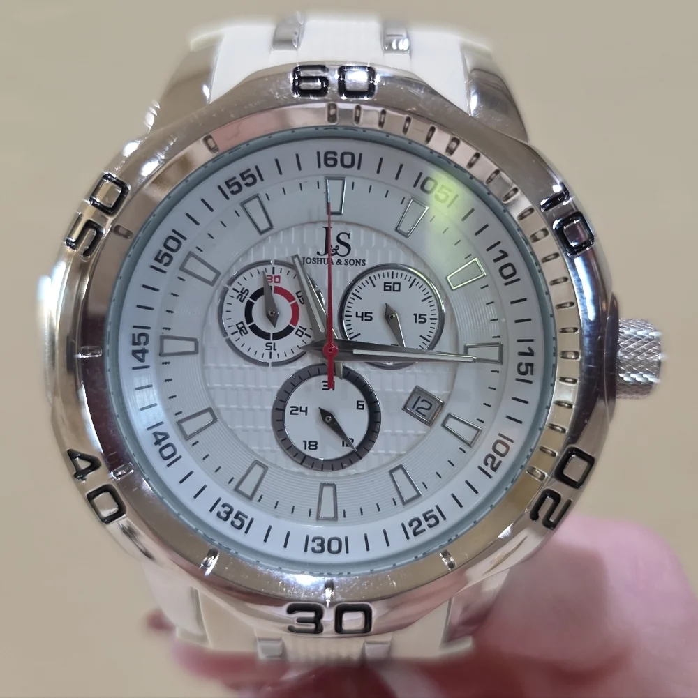 Joshua & Son's White Chronograph Quartz Men's Large Wrist Watch Model JS50